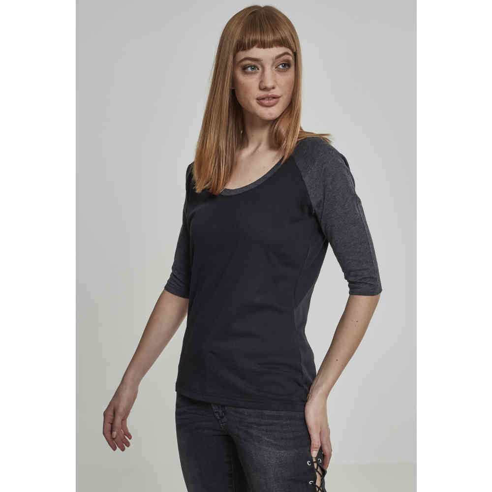Urban Classics - 3/4 Contrast Raglanärmel top - Schwarz